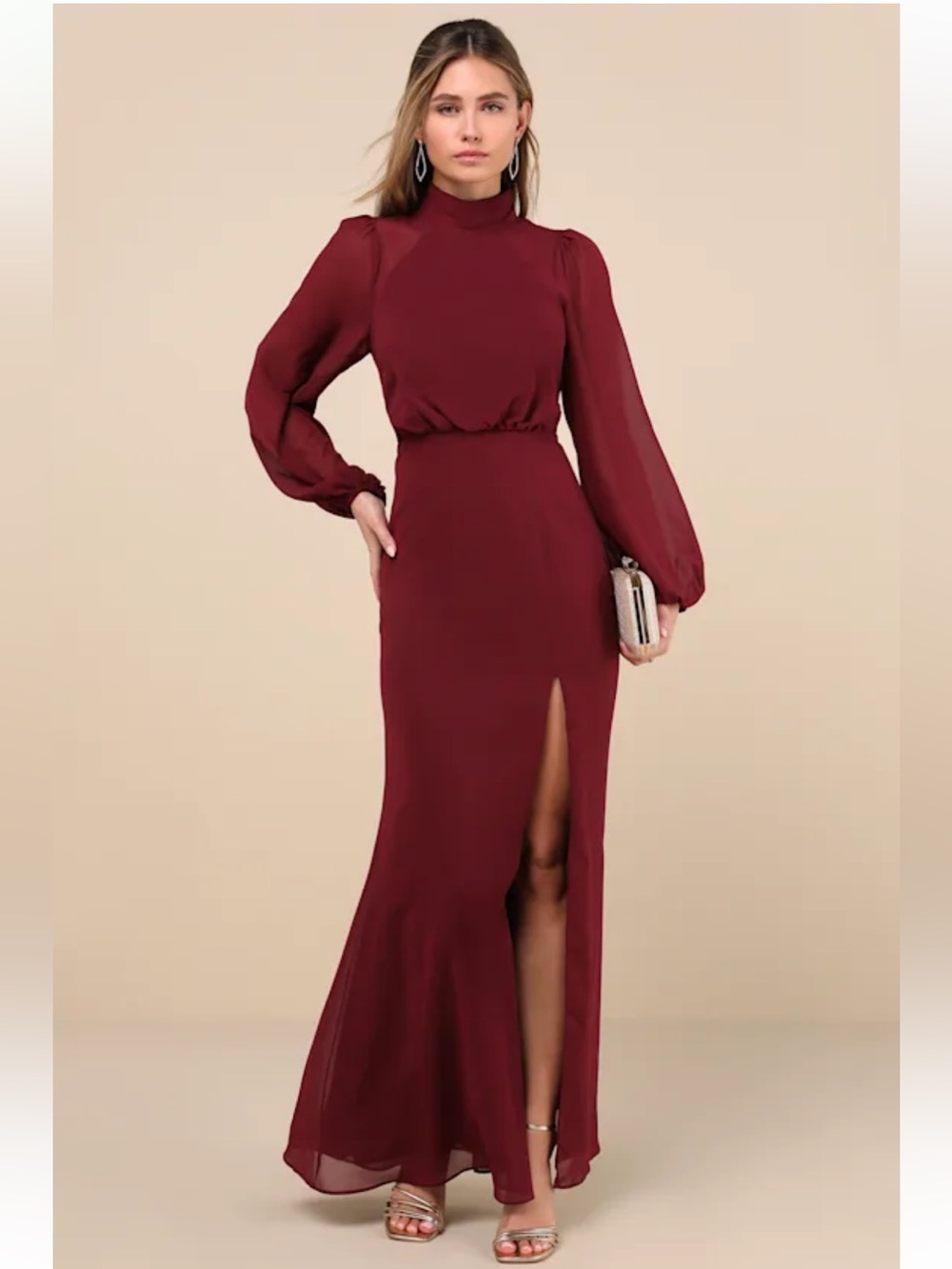 NWT Lulus Graceful Entrance Plum Purple Long Sleeve Backless Maxi Dress